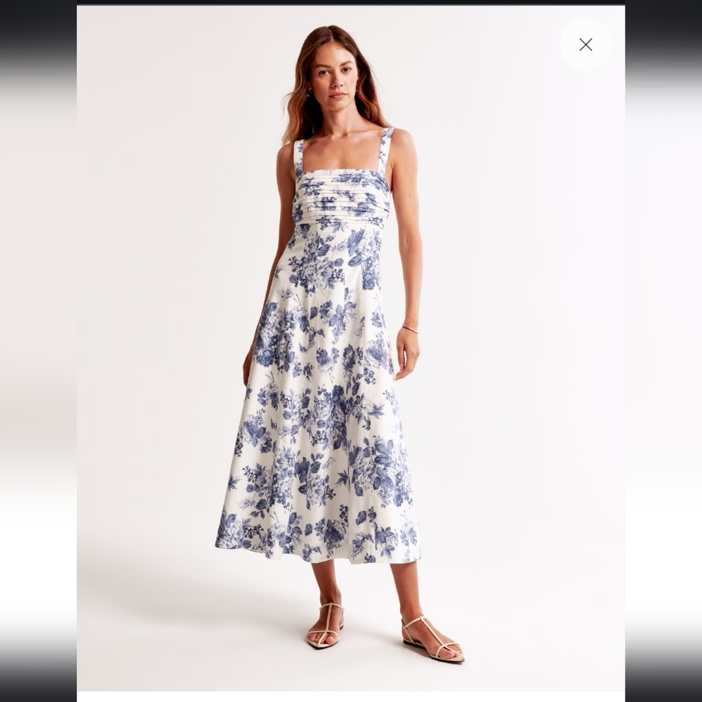 Abercrombie & Fitch Fit & Flare Midi Dress, XS, Blue Floral